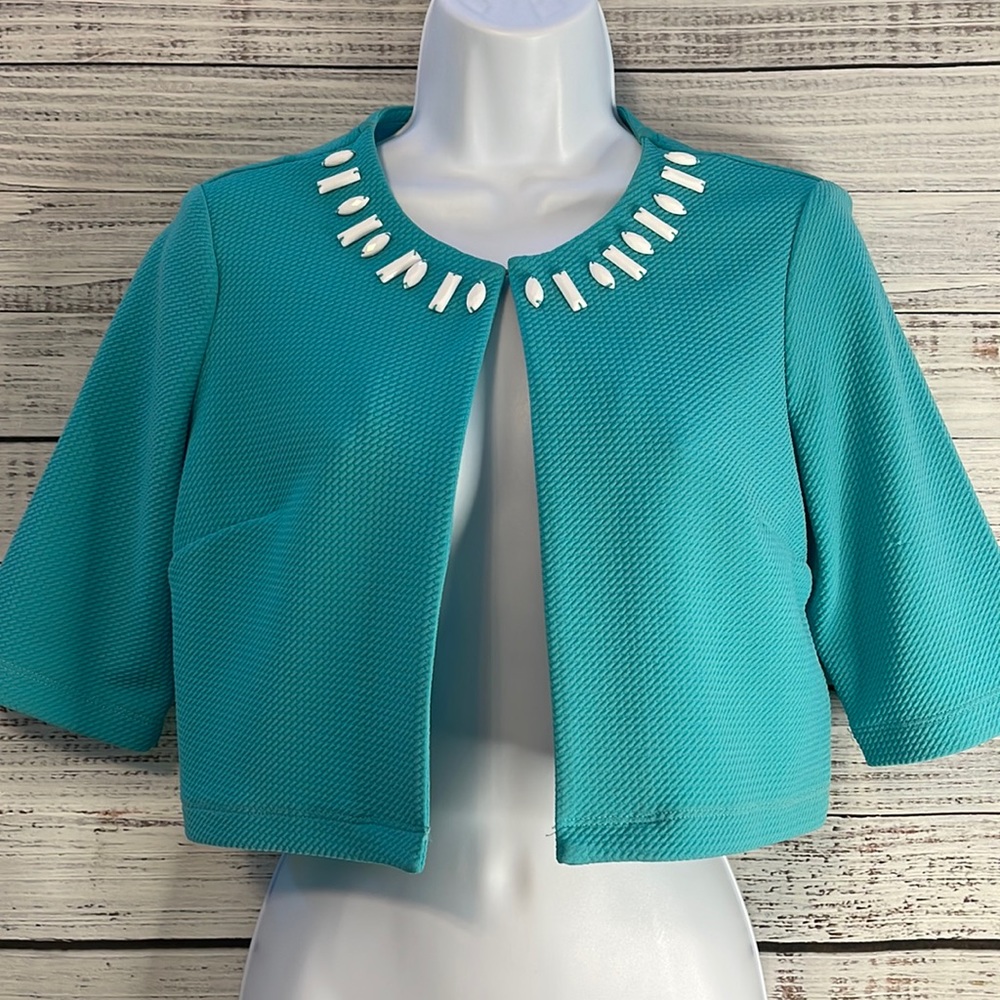 Perceptions Turquoise Petite Open Front Bolero Bl… - image 1